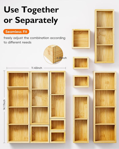 Desk Drawer Organizer Tray Set of 6 – Bamboo Office Storage Boxes - Image 2