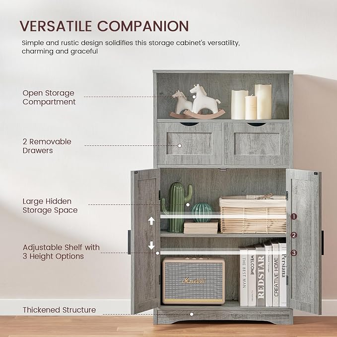 Iwell Storage Cabinet with 2 Drawers & 2 Adjustable Shelves, Kitchen Cabinet - Image 5