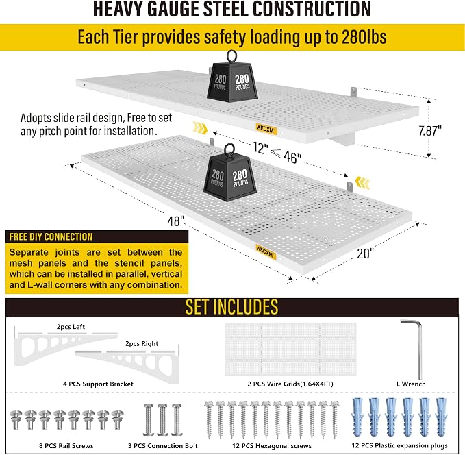 2-Pack 1.64x4ft Adjustable Garage Wall Shelving 560lbs Load Capacity Heavy Duty - Image 2