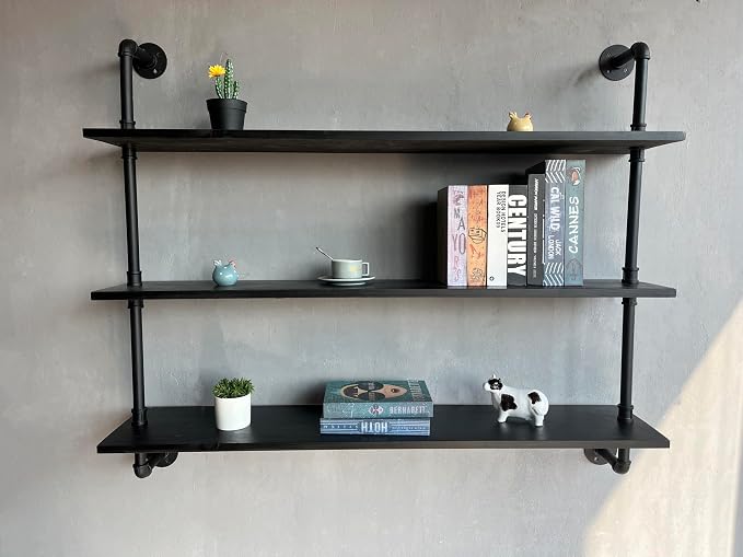 HDDFER Industrial Pipe Shelf Shelving Bookcase, Wall Mounted Rustic Bookshelf - Image 5