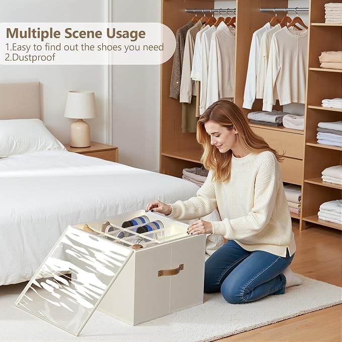 Vincona Shoe Organizer for Closet, 2 Pack Shoe Storage Bins Foldable Shoe - Image 6