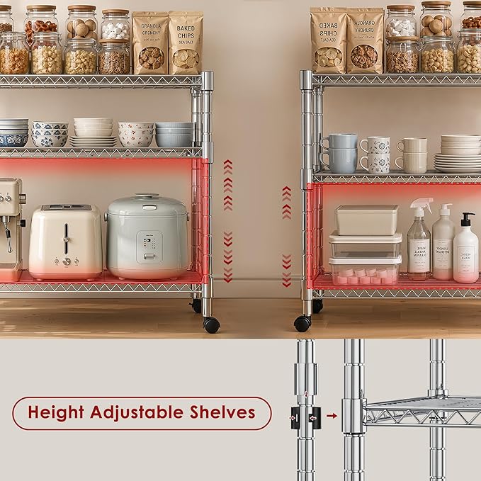 Heavy Duty 3-Shelf Shelving Unit, 24.02" W x 13.78" D x 21.97" H Chrome Steel - Image 2