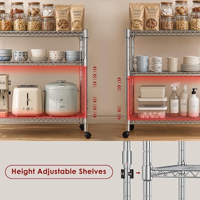 Heavy Duty 3-Shelf Shelving Unit, 24.02" W x 13.78" D x 21.97" H Chrome Steel - Image 2