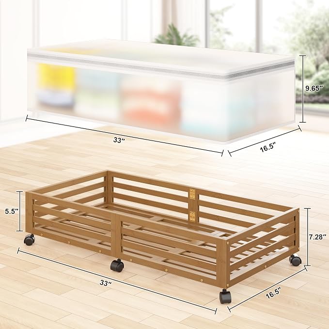 Under Bed Storage with Wheels-Large Bamboo Underbed storage Containers with - Image 2
