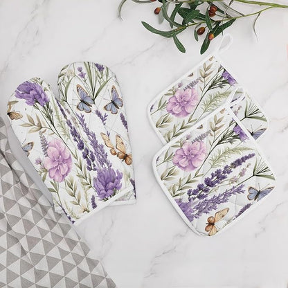 Garden Beautiful Flowers Lavender Shabby Chic Oven Mitts and Pan Racks 4-Piece - Image 5