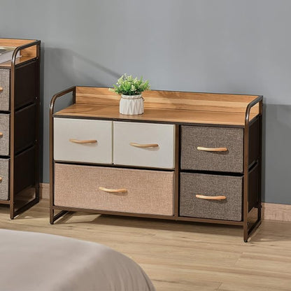 HOMCOM 5-Drawer Dresser, Fabric Chest of Drawers, 2-Tier Storage Organizer - Image 2