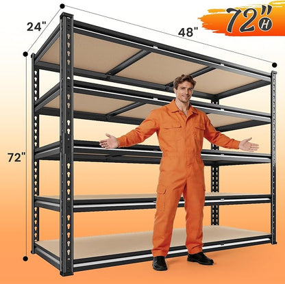 REIBII 48" W Garage Shelving 3080LBS Storage Shelves 5 Tier Industrial Shelving - Image 3