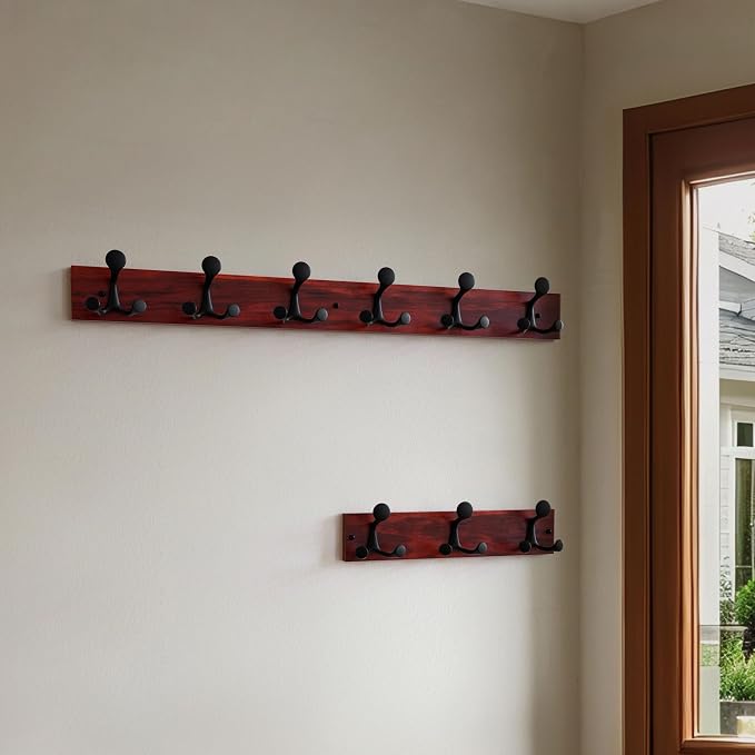 SKOLOO 36-Inch Cherry Wood Coat Rack Wall Mount - Image 3