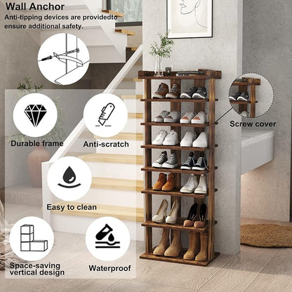 HOMEFORT 7-Tier Wood Shoe Rack, Double Rows Shoe Shelf, Shoe Storage Stand - Image 4