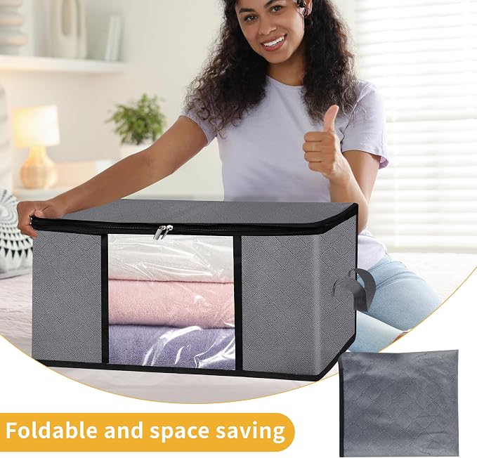 90L Large Blanket Storage Bags, 6 Pack Clothes Storage Bag Comforter Storage Bin - Image 7
