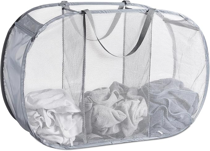 Mesh Popup Laundry Hamper 3 Compartment Sortable Horizontal Collapsible Laundry by Seiritex