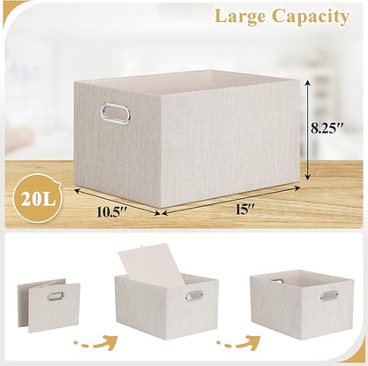Posprica Closet Storage Bins, 4 Pack Closet Shelf Organizers, Linen Fabric - Image 3