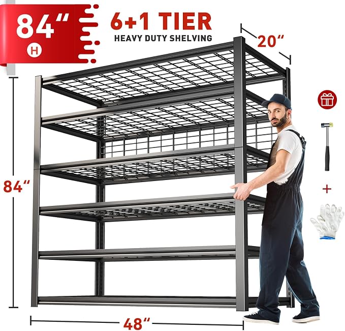REIBII 84" H Garage Shelving, 6-Tier Storage Shelves Heavy Duty Loads 3500LBS - Image 2