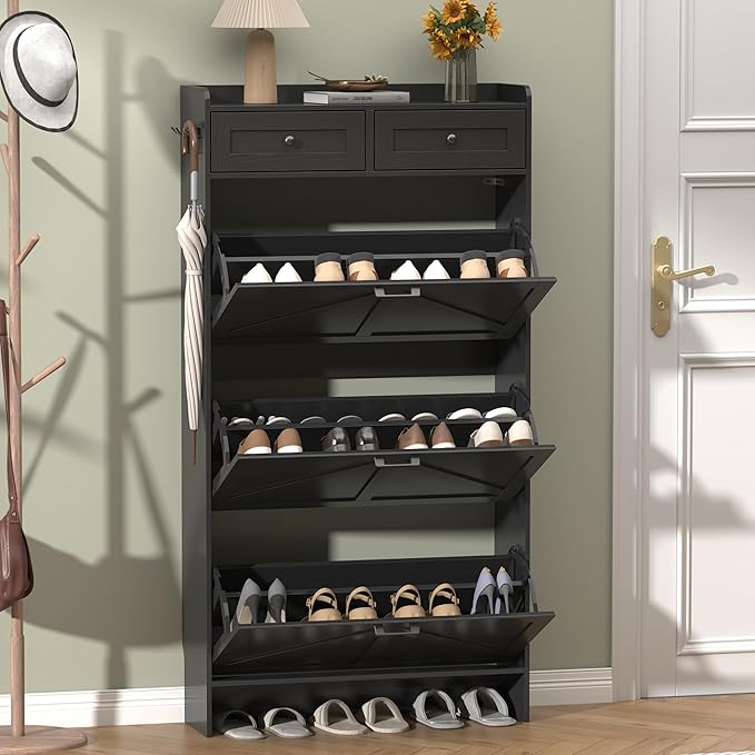 Thacuok Shoe Cabinet with 3 Flip Drawers & 2 Storage Drawers, Rustic Farmhouse by Thacuok