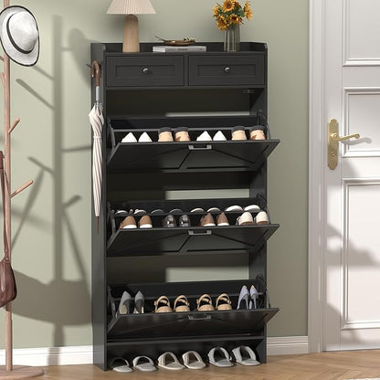 Thacuok Shoe Cabinet with 3 Flip Drawers & 2 Storage Drawers, Rustic Farmhouse by Thacuok