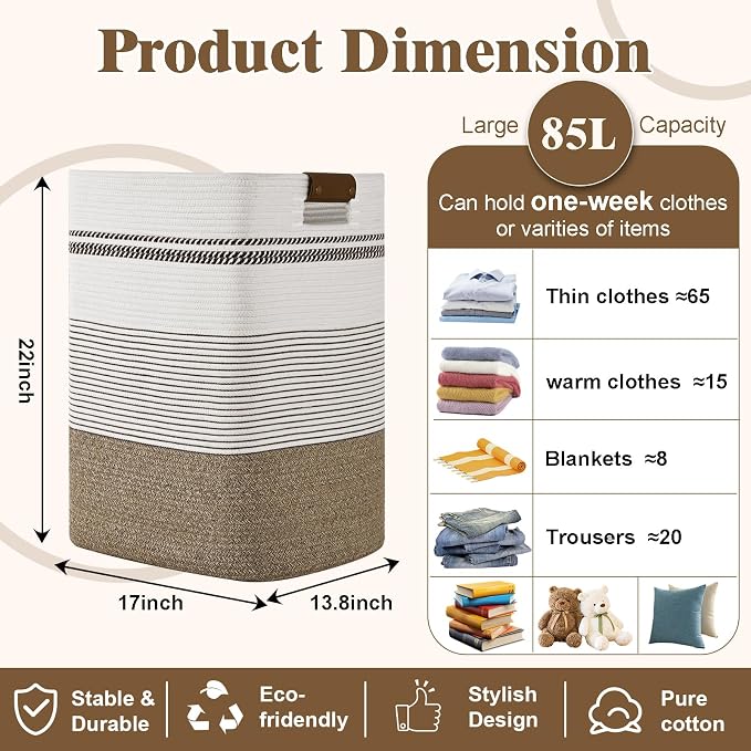 Laundry Hamper, 85L Tall Laundry Basket - Image 3