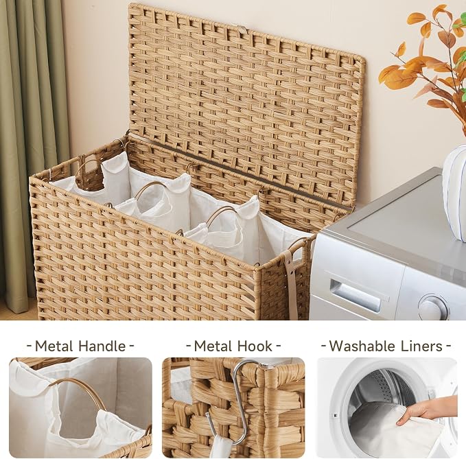 Laundry Hamper with Wheels, 52.8 Gallon Rolling Laundry Basket with Lid - Image 5