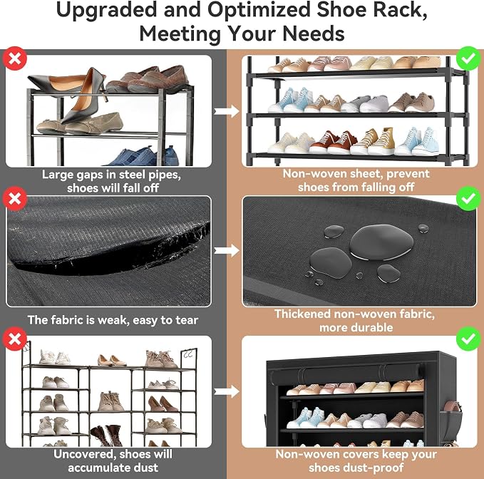 LANTEFUL Shoe Rack with Covers 5 Tier Tall Shoe Rack Organizer Large Capacity - Image 7