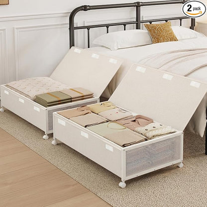 2 Pack Under the Bed Storage Containers, 10 inch Height Under Bed Shoe Storage by Fokyfok