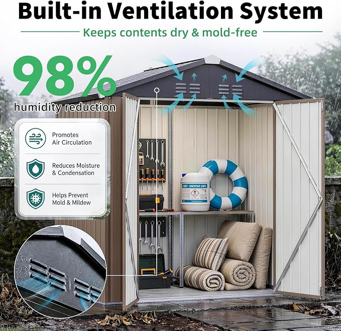 AECOJOY 4' x 6' Outdoor Metal Storage Shed, Heavy Duty Garden Tool Shed - Image 3