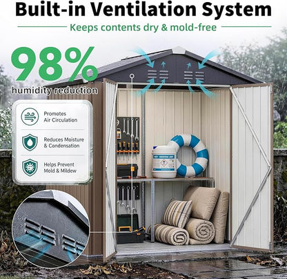 AECOJOY 4' x 6' Outdoor Metal Storage Shed, Heavy Duty Garden Tool Shed - Image 3