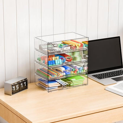 2 Pack Acrylic Drawer Organizer, 12.2''W Clear Stackable Storage Drawers - Image 4