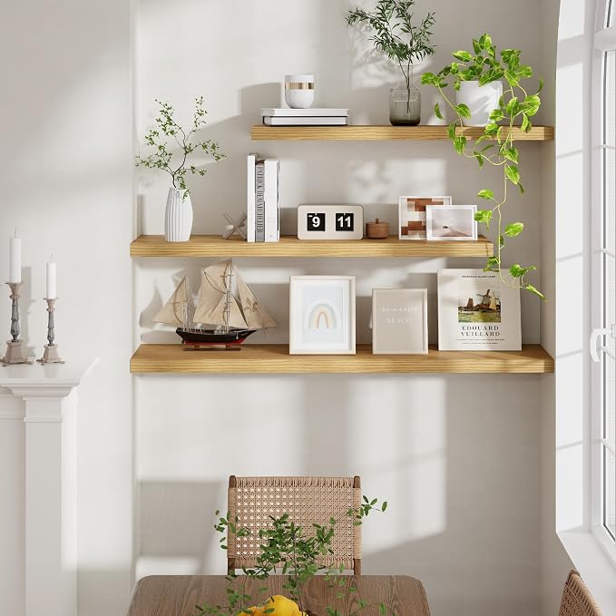 Fun Memories 40 Inch Floating Shelvese, Farmhouse Wood Wall Shelves - Image 6