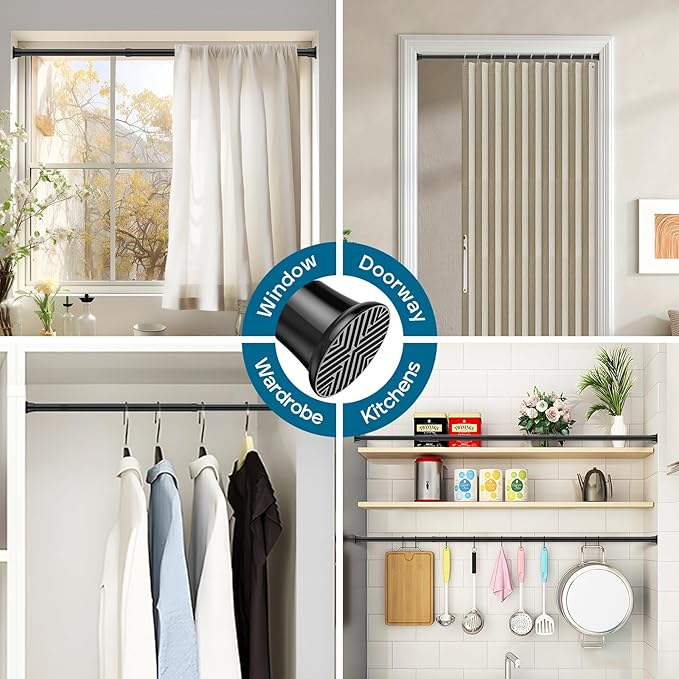 AIZESI Black Adjustable Tension Curtain Rod, 31-63 Inch Spring No Drill - Image 5