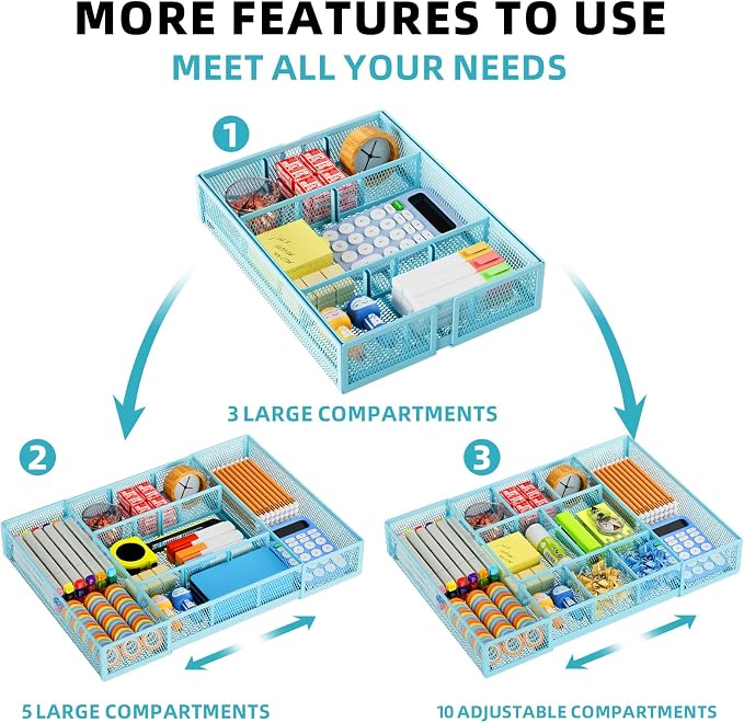 Marbrasse Expandable Desk Drawer Organizer, Mesh Drawer Organizer Tray - Image 5
