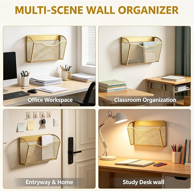 Gawerk Mesh Hanging Wall File Holders, Metal Vertical Wall Basket Mail Organizer - Image 5