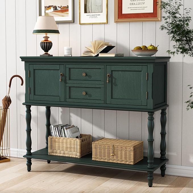 ARTPOWER Console Table with 2 Drawers, Retro Entryway Table with 2 Door by PowerofArtBetterforLife