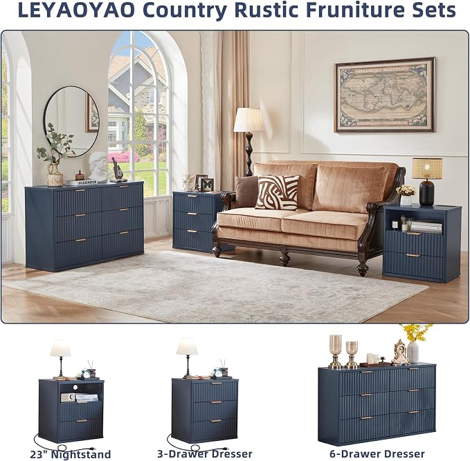 LEYAOYAO Fluted 6 Drawers Dresser, Curved Profile Design, Dresser TV Stand - Image 8