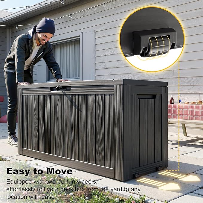 Vixzen 75 Gallon Deck Boxes Outdoor Waterproof, Resin Lockable Storage Box - Image 3