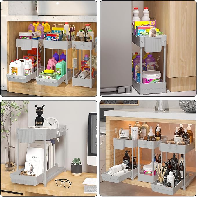 3 Pack Under Sink Organizers, 2-Tier Multi-Use Kitchen and Bathroom Organizers - Image 6