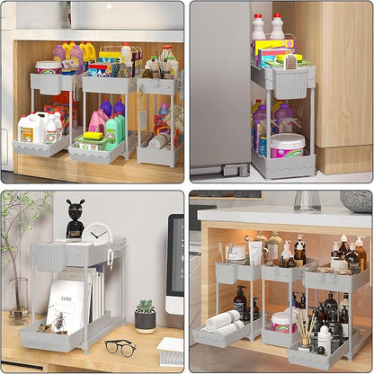 3 Pack Under Sink Organizers, 2-Tier Multi-Use Kitchen and Bathroom Organizers - Image 6