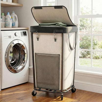 Laundry Basket with Lid and Wheels Rolling Laundry Basket, Removable Laundry by Unknown