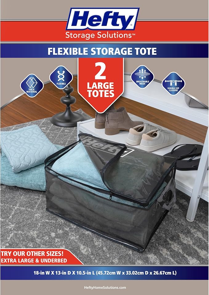 Hefty Large Flexible Tote with Breathable Mesh, Double Zipper, 2 Handles – Ideal - Image 2
