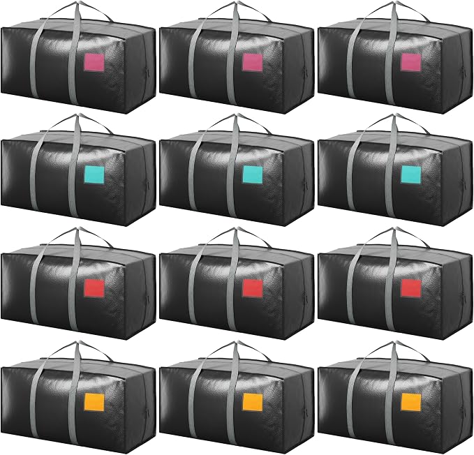 12 Pack Moving Bags with Full-Open Side Zipper, Extra Large 93L Heavy Duty by RMOHRO