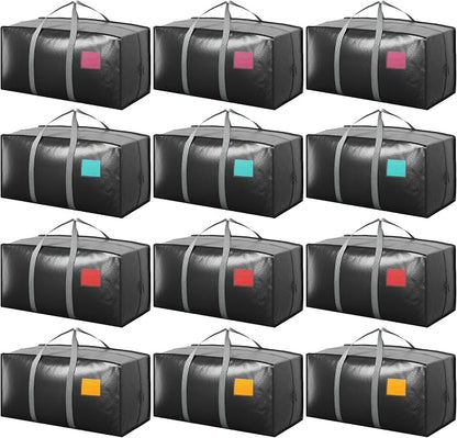 12 Pack Moving Bags with Full-Open Side Zipper, Extra Large 93L Heavy Duty by RMOHRO