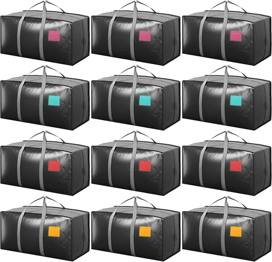 12 Pack Moving Bags with Full-Open Side Zipper, Extra Large 93L Heavy Duty by RMOHRO