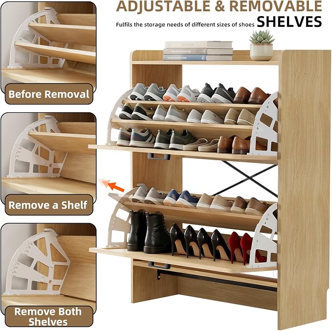 Shoe Storage Cabinet for Entryway, 2 Flip Drawers - Image 6