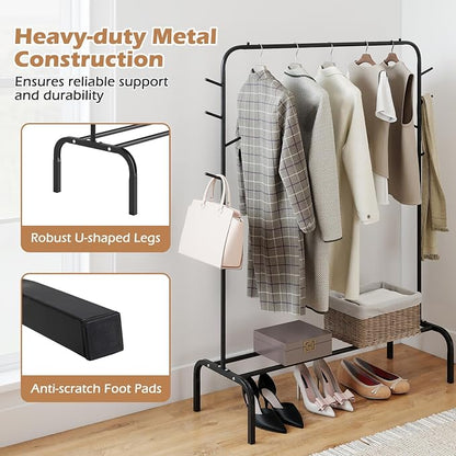 Giantex Clothes Rack for Hanging, 8 Hooks & Storage Shelf, Heavy-duty Metal - Image 7