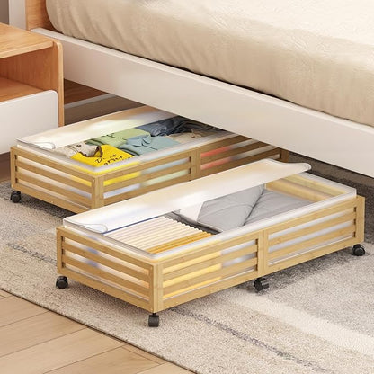 Under Bed Storage with Wheels-Large Bamboo Underbed storage Containers with - Image 6
