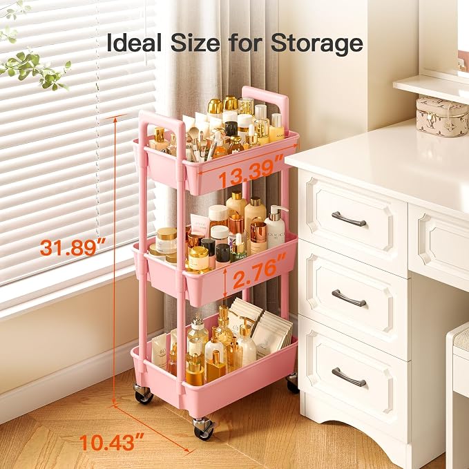 Pipishell 3 Tier Rolling Cart Organizer, Plastic Rolling Cart - Image 3