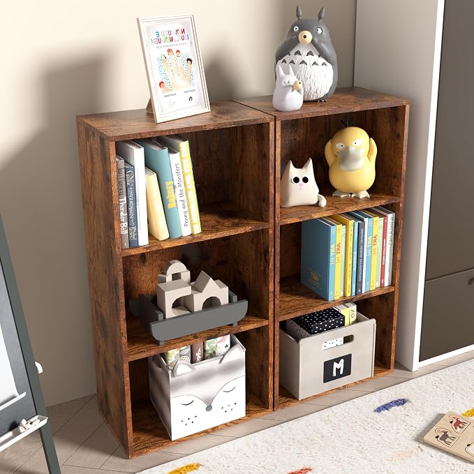 Wooden 3 Cube Storage Organizer, 3 Tier Low Bookcase Freestanding Storage - Image 8