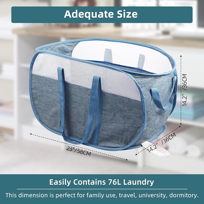2 Pcs Collapsible Laundry Baskets, Tear Proof Pop Up Laundry Hamper - Image 5