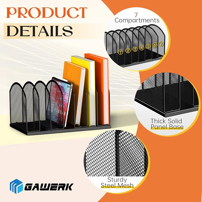 2 Pack 7-Section Metal Upright File Sorter Organizer，Office Small Letter Sorter - Image 4