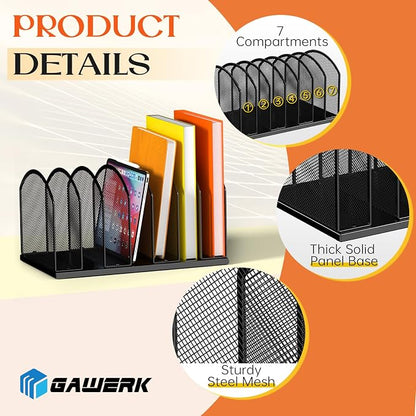2 Pack 7-Section Metal Upright File Sorter Organizer，Office Small Letter Sorter - Image 4