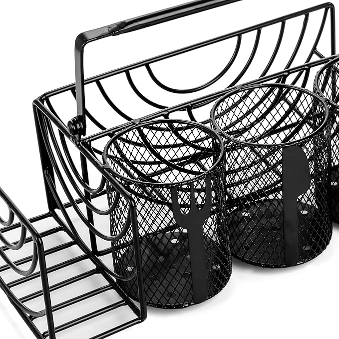 Metal Utensil Caddy with 5 Compartments, Flatware Storage Holder - Image 4