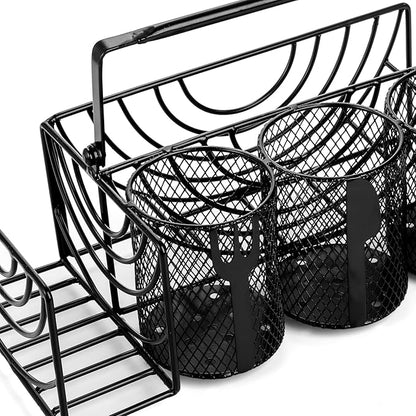 Metal Utensil Caddy with 5 Compartments, Flatware Storage Holder - Image 4